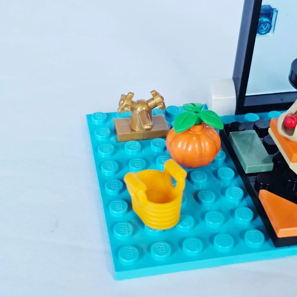 LEGO Custom Food Stand Cafe Baseplate with Hot Dogs Pretzel Fruit Accessories